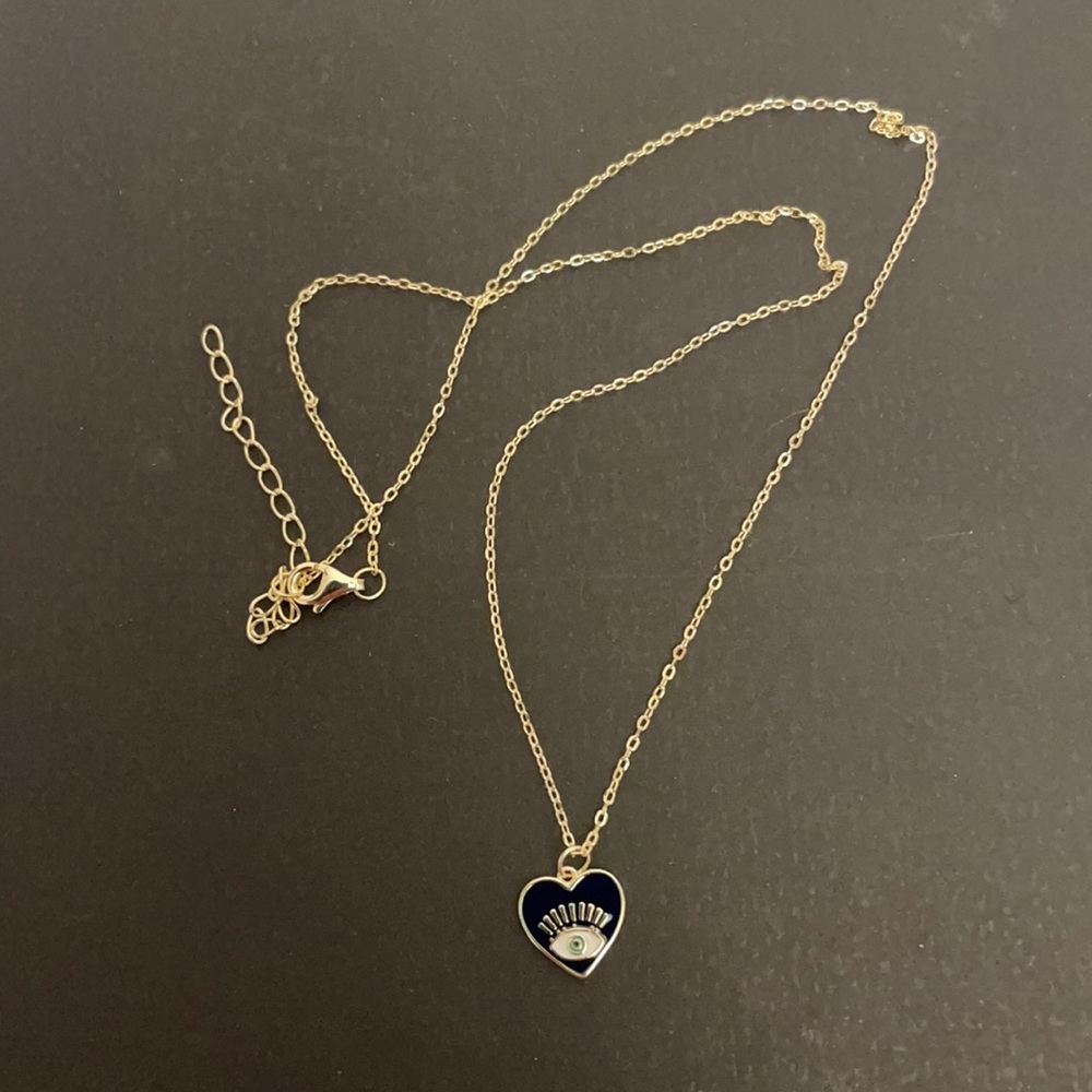 New 14KT gold plate sterling silver enamel evil eye necklace.